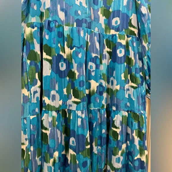 Pomander Place blue floral collared maxi dress with pockets, size M - Picture 5 of 9